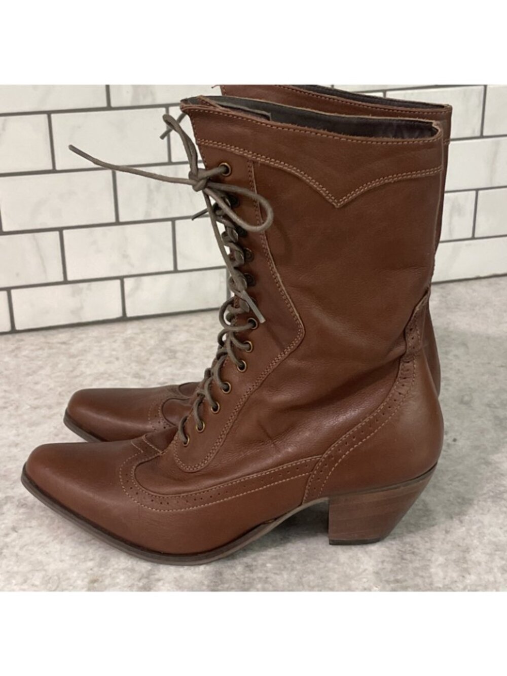 Rawhide Abilene Boots Size 7.5 Victorian Lace Up Brown Leather Cosplay Packer - Picture 14 of 16